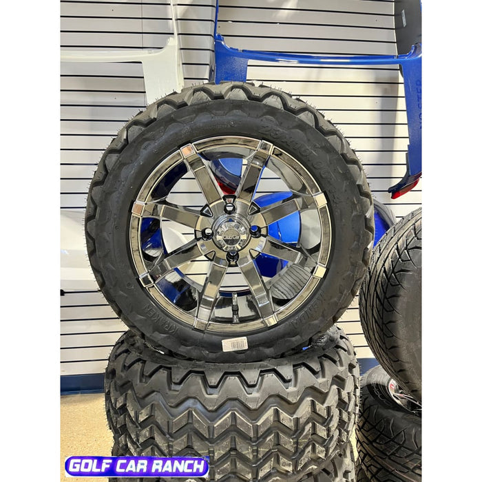 14’’ AERION CUSTOM GOLF CART WHEEL 14” BLACK CHROME AERION WHEEL WITH 23X10-14 KRAKEN TIRE CLUB CAR REPAIR PART