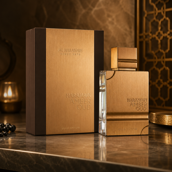 Al Haramain Amber Oud Gold Edition Eau de Parfum 100ml luxury gold perfume bottle and box