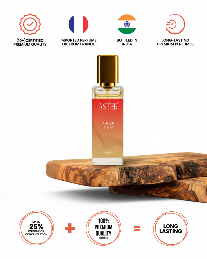 Amour Pluse EDP for Oud 20ml fragrance bottle with gold accents