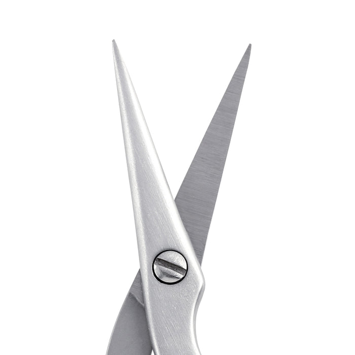 Close-up view of sharp, precision-designed scissors from the Brow Shaping Scissors & Brush | Tweezerman set, ideal for detailed eyebrow grooming and styling.