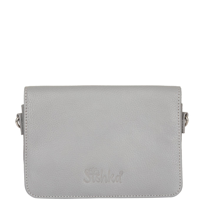 Grey Genuine Leather Sling Crossbody Bag for Travel and Everyday Use-full front view