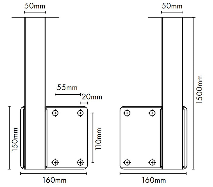 Heavy Duty Face Mount Post - 1 Left & 1 Right - 1500mm Height - Image 5