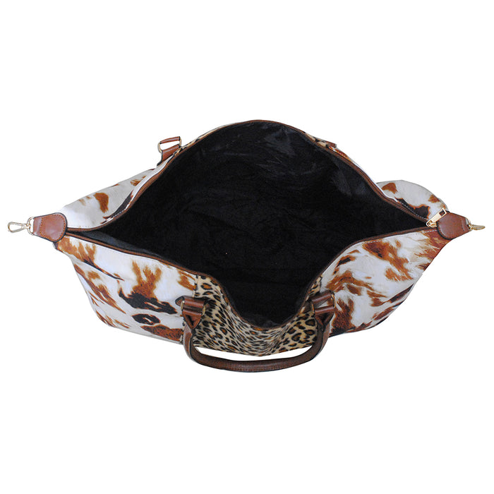 !HOT DEAL! DEAL! Cow Print with Leopard Faux Fur Weekender Bag