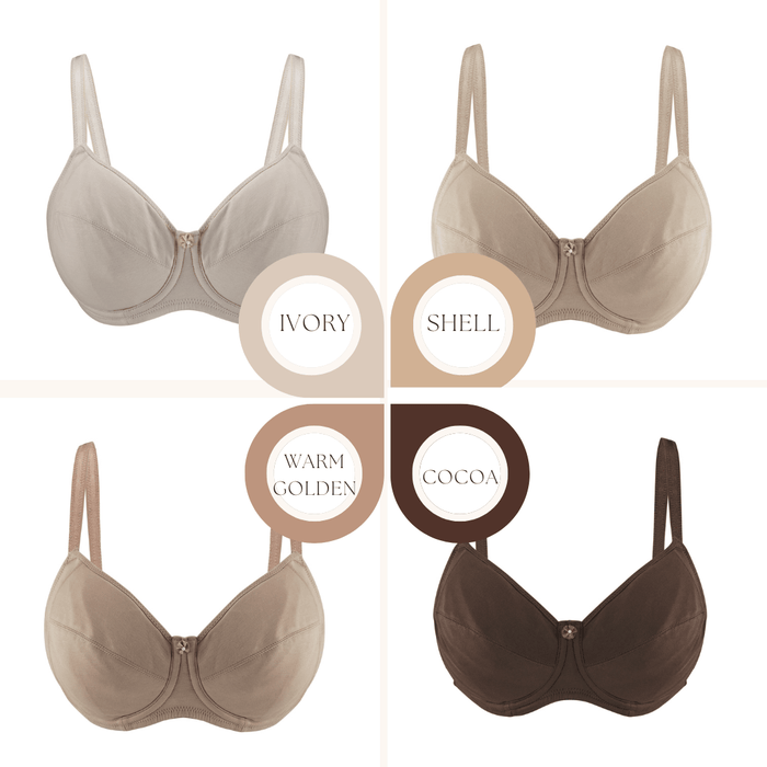Ivory Underwired Silk and Organic Cotton Full Cup Bra with removable paddings, fabric and comfort features