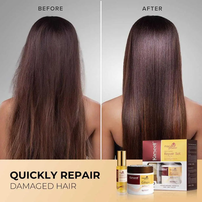 KARSEELL Maca Essence Power Collagen Hair Mask 500 ML & Argan Oil 50 ML Repair Set - DOKAN