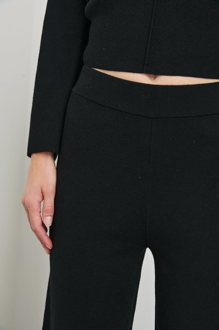 Krista Pants with an Elastic Waist in Black Colorway - Front View Featured on Model