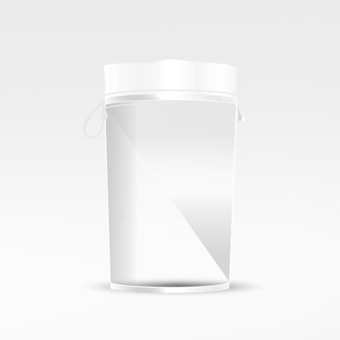 Large clear zip-top plastic bag with a side hanging loop, shown empty and upright on a plain white background