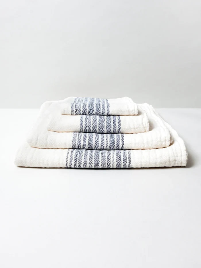 Moku | Flax Line Organics Towel Washcloth, Navy-Ivory