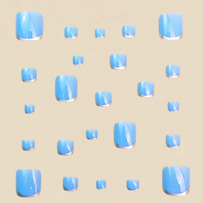 NA108 - Light Blue Silver French-Style Toenails