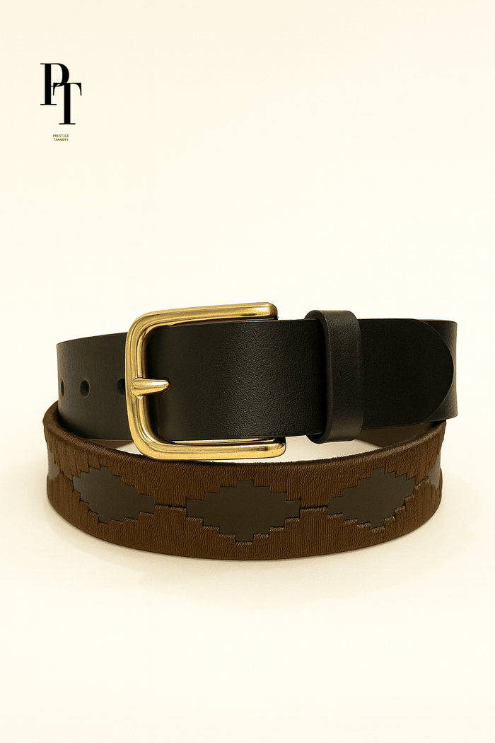 Prestige Tannery Embossed Leather Belt – Two-Tone Design - Bascora