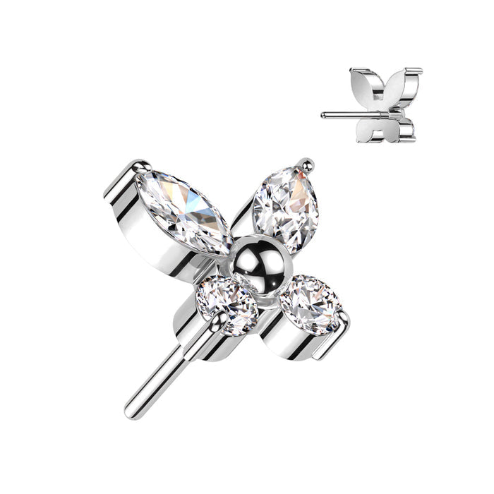 Silver Titanium Butterfly Threadless Top Silver / F-136 Titanium
