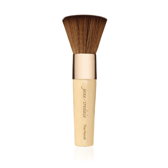 The Handi™ Brush | Jane Iredale with soft, dense bristles and a polished wooden handle designed for flawless application in skincare and makeup routines.