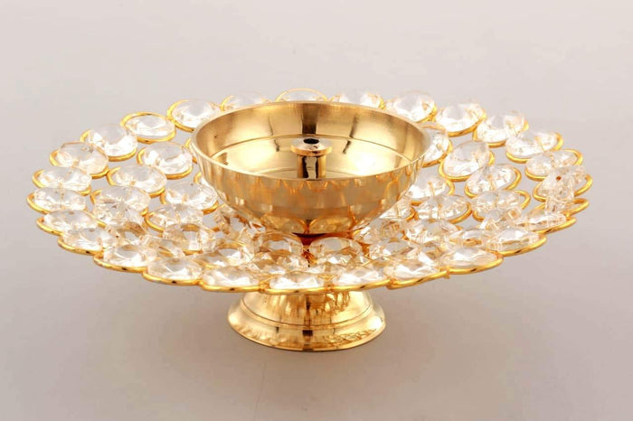 White Whale Brass Crystal Akhand Diya Jyoti Oil Lamp for Home Temple Puja Decor Gifts (Pack of 2)