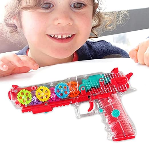 White Whale Concept Musical Transparent Glow Gear Gun with 3D Lights and Music Pretend Play Toy Gun for 2 to 5 Year Kids Baby Toy, Multi Color (Transparent Gun-Assorted)