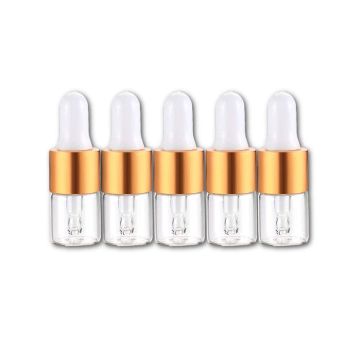 1 ml Clear Glass Vials w/ Gold Dropper (Pack of 5) at Your Oil Tools