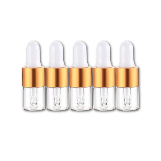 1 ml Clear Glass Vials w/ Gold Dropper (Pack of 5) at Your Oil Tools
