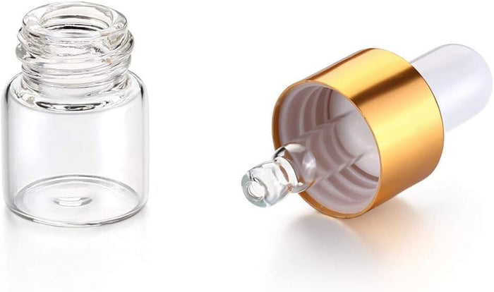 1 ml Clear Glass Vials w/ Gold Dropper (Pack of 5) at Your Oil Tools