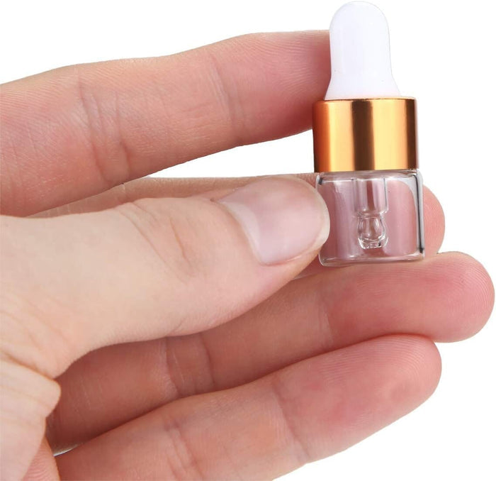 1 ml Clear Glass Vials w/ Gold Dropper (Pack of 5) at Your Oil Tools
