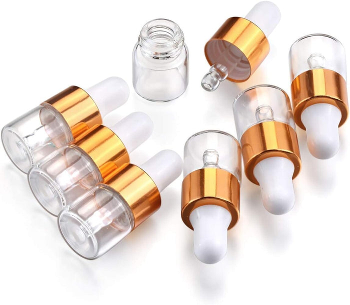 1 ml Clear Glass Vials w/ Gold Dropper (Pack of 5) at Your Oil Tools