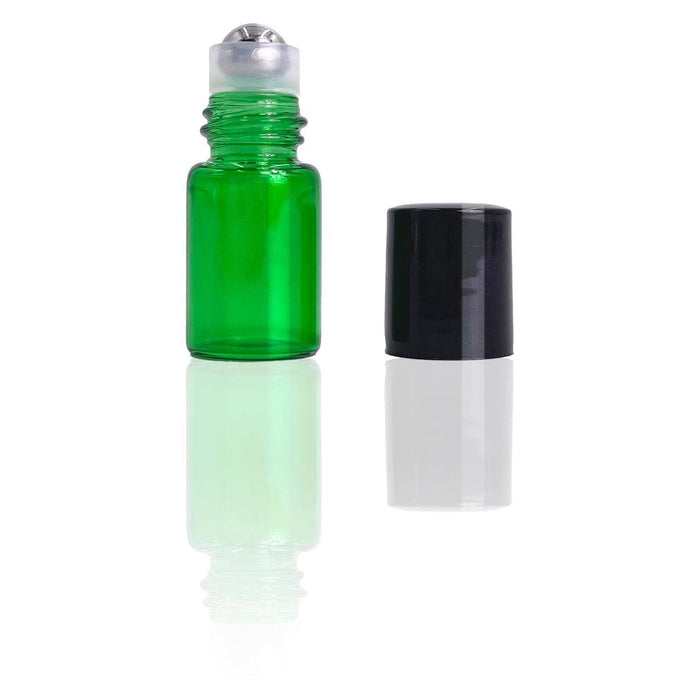 2 ml Green Glass Vials w/ Stainless Steel Rollers & Black Caps (Pack of 5) at Your Oil Tools