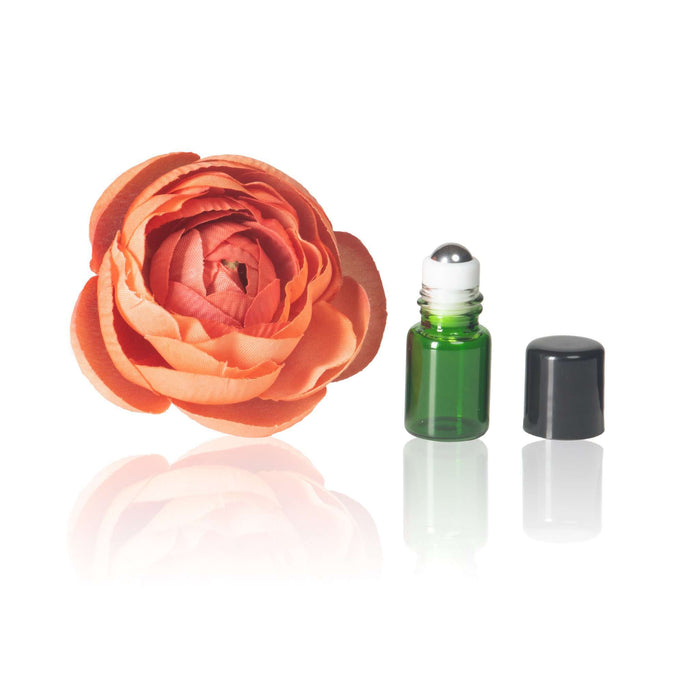 2 ml Green Glass Vials w/ Stainless Steel Rollers & Black Caps (Pack of 5) at Your Oil Tools