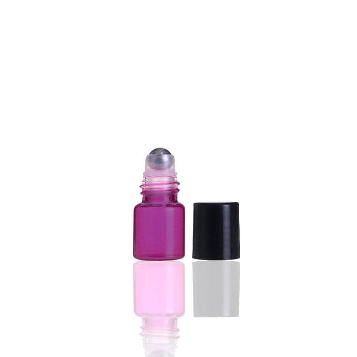 2 ml Pink Glass Vial w/ Stainless Steel Roller & black caps (Pack of 5) at Your Oil Tools