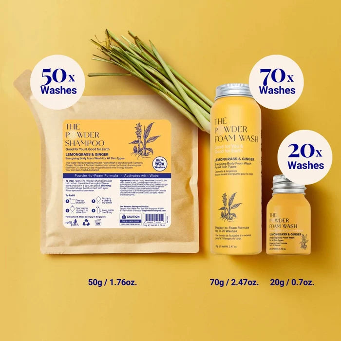 1 Year Supply (320x Washes) - Energising Body Foam Wash For All Skin Types Lemongrass & Turmeric