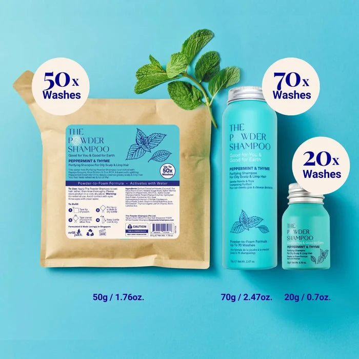1 Year Supply (320x Washes) - Purifying Shampoo For Oily Scalp & Limp Hair Peppermint & Papaya Enzyme