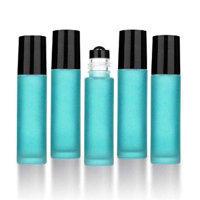 10 ml Teal Frosted Glass Bottles with Leak Guard™ Rollers (Pack of 5) at Your Oil Tools