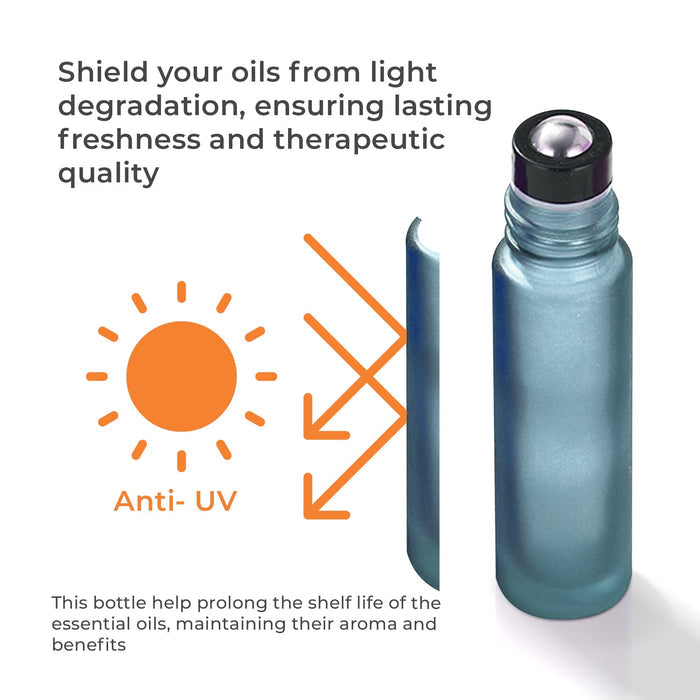 10 ml Teal Frosted Glass Bottles with Leak Guard™ Rollers (Pack of 5) at Your Oil Tools