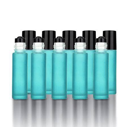 10 ml Teal Frosted Glass Bottles with Leak Guard™ Rollers (Pack of 5) at Your Oil Tools