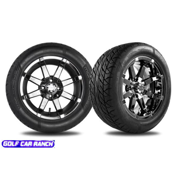 14’’ AERION CUSTOM GOLF CART WHEEL 14” BLACK CHROME AERION WHEEL WITH 215/40R14 SBR MORPHEUS TIRE CLUB CAR REPAIR PART