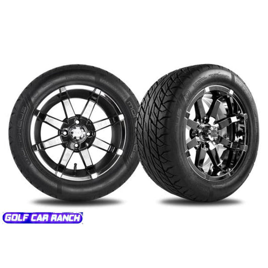 14’’ AERION CUSTOM GOLF CART WHEEL 14” BLACK CHROME AERION WHEEL WITH 215/40R14 SBR MORPHEUS TIRE CLUB CAR REPAIR PART