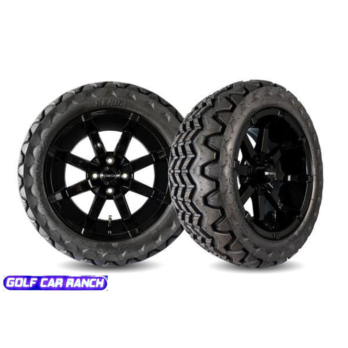 14’’ AERION CUSTOM GOLF CART WHEEL 14” GLOSS BLACK AERION WHEEL WITH 23X10-14 KRAKEN TIRE CLUB CAR REPAIR PART