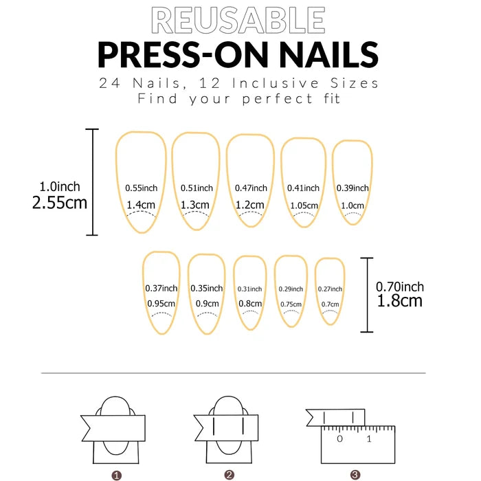 24pcs Long Almond Fake Nails White French Press on Nails Simple Full Cover Detachable Nail Tips