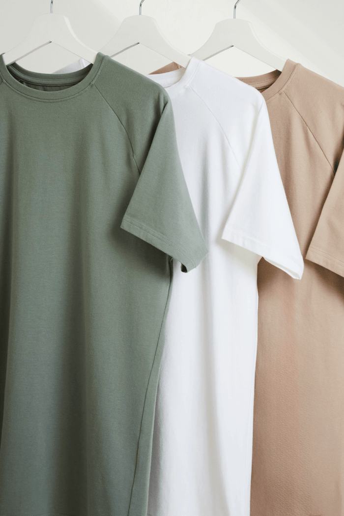 3 Pack Athletic Fit Crew Neck T-Shirt in Sage/ White/ Sand - TAILORED ATHLETE - USA