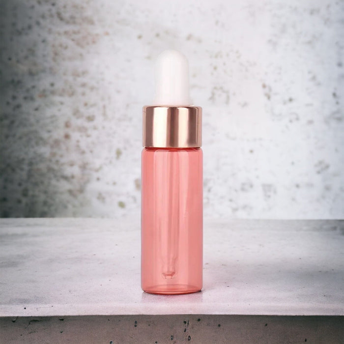 5 ml Pink Glass Vials w/ Rose Gold Dropper (Pack of 5) at Your Oil Tools