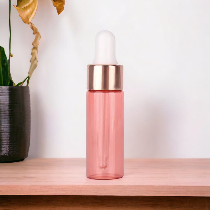 5 ml Pink Glass Vials w/ Rose Gold Dropper (Pack of 5) at Your Oil Tools