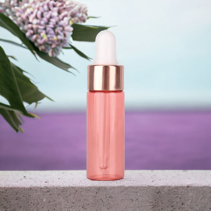 5 ml Pink Glass Vials w/ Rose Gold Dropper (Pack of 5) at Your Oil Tools