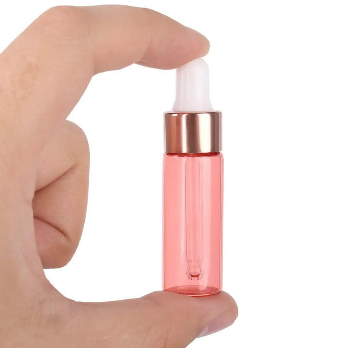 5 ml Pink Glass Vials w/ Rose Gold Dropper (Pack of 5) at Your Oil Tools