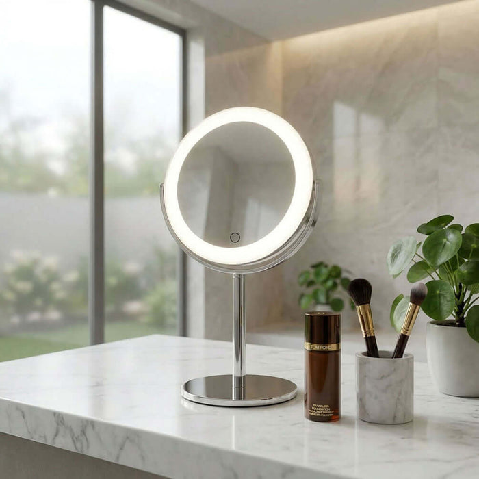 7x/1x Cordless Free-Standing Makeup/Shaving Mirror, Black or Chrome - Outline Collection by SMEDBO