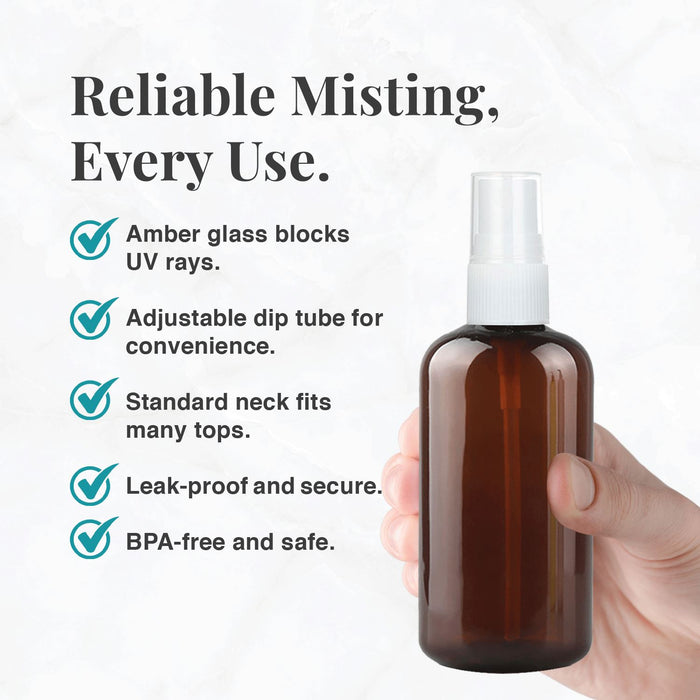 8 oz Amber Glass Bottle w/ White Fine Mist Top at Your Oil Tools