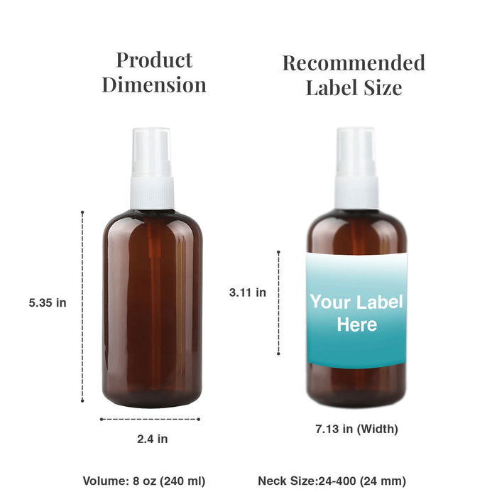 8 oz Amber Glass Bottle w/ White Fine Mist Top at Your Oil Tools
