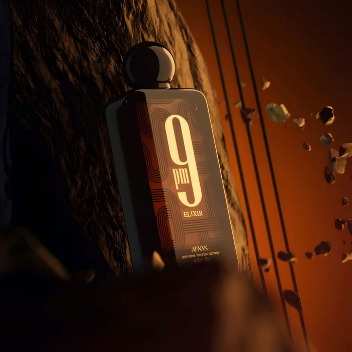 Afnan 9PM Elixir Eau de Parfum 100ml warm amber vanilla perfume bottle