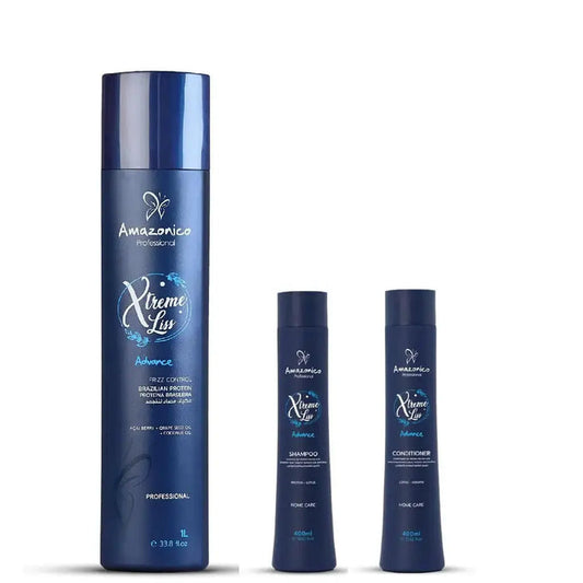 Amazonico Professional Xtreme Liss Advance Brazilian Protein Hair Treatment Set (1L + 2 x 400ml shampoo & Conditioner) - DOKAN