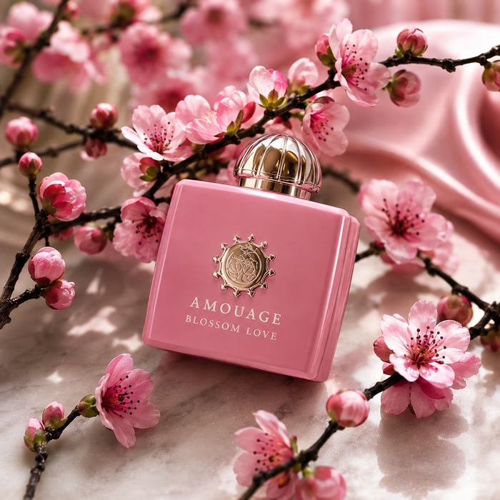 Amouage Blossom Love Eau de Parfum luxury floral fragrance with cherry blossom and vanilla