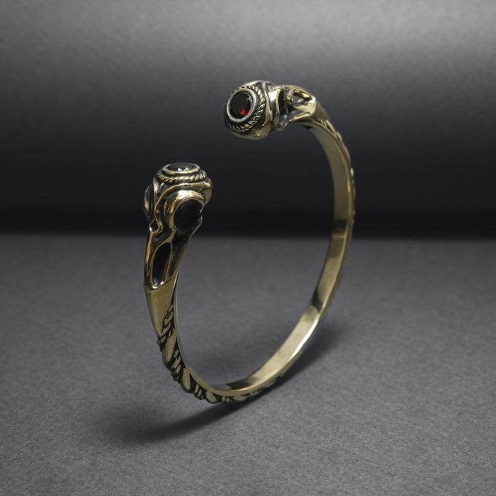 vkngjewelry Bracelet Handcrafted Armring Ravens skulls with Gems