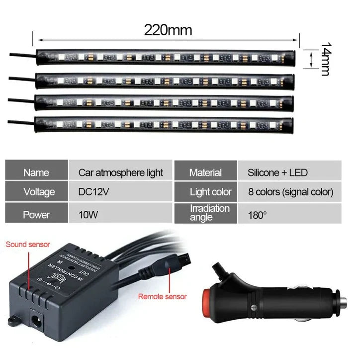 Atmosphere Car Decorative RGB LED Strips Lamps.
