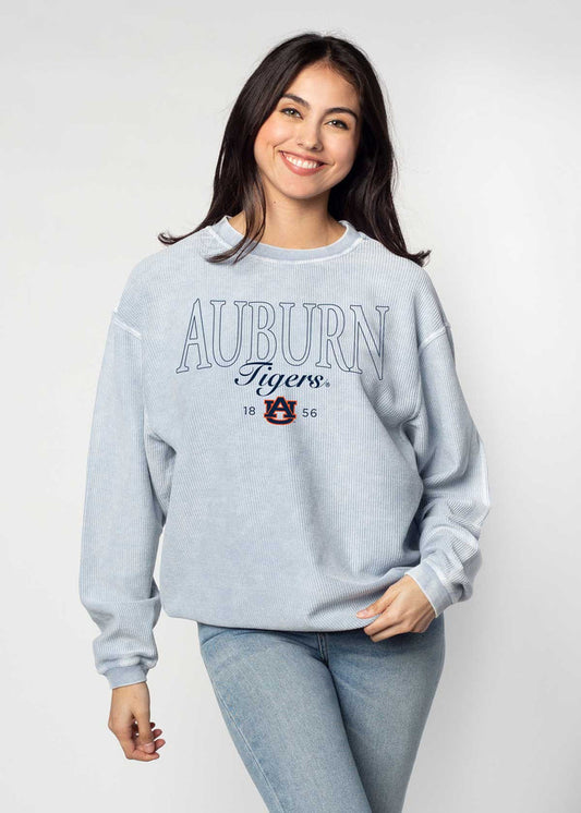 Auburn Tigers Unisex Faded-Denim Oversized Premium cotton corded fleece Sweatshirt with Super soft hand feel, vintage wash and ribbed crew neckline, cuffs, and hemline