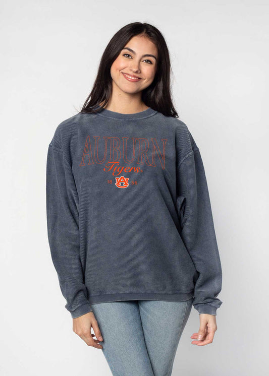 Auburn Tigers Unisex Navy Oversized Premium cotton corded fleece Sweatshirt with Super soft hand feel, vintage wash and ribbed crew neckline, cuffs, and hemline